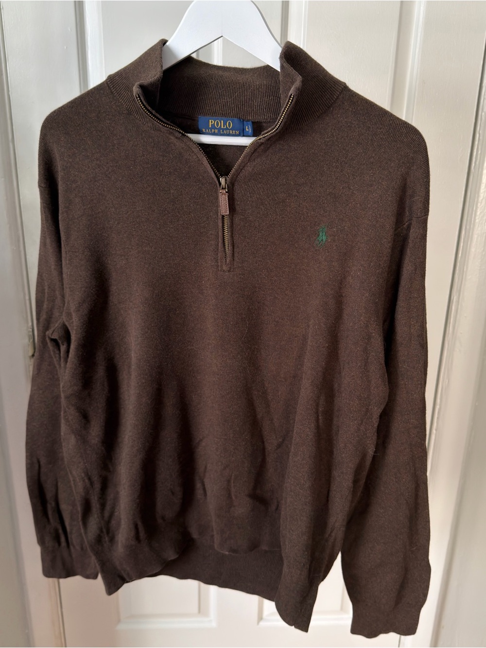 Polo by Ralph Lauren Brown Quarter-Zip Sweater with Green Polo Emblem